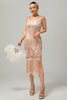 Load image into Gallery viewer, Sparkly Champagne Fringed Bodycon Short 1920s Dress with 20s Accessories Set