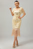 Load image into Gallery viewer, Sparkly Black Blue Sequins Short Sleeves 1920s Dress with Fringes