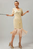 Load image into Gallery viewer, Sparkly Black Blue Sequins Short Sleeves 1920s Dress with Fringes