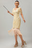Load image into Gallery viewer, Sparkly Black Blue Sequins Short Sleeves 1920s Dress with Fringes