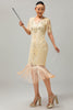 Load image into Gallery viewer, Sparkly Black Blue Sequins Short Sleeves 1920s Dress with Fringes