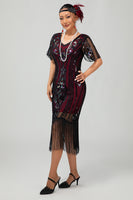 Load image into Gallery viewer, Sparkly Apricot Sequins Short Sleeves 1920s Dress with Fringes