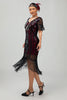 Load image into Gallery viewer, Sparkly Black Burgundy Fringed Short Sleeves 1920s Dress with Sequins
