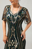 Load image into Gallery viewer, Sparkly Black Blue Sequins Short Sleeves 1920s Dress with Fringes