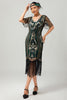 Load image into Gallery viewer, Sparkly Black Blue Sequins Short Sleeves 1920s Dress with Fringes