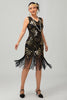 Load image into Gallery viewer, Sparkly Black Golden Sequins Fringed Flapper Dress with Beading