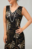 Load image into Gallery viewer, Sparkly Black Golden Sequins Fringed Flapper Dress with Beading