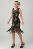 Load image into Gallery viewer, Sparkly Black Golden Sequins Fringed Flapper Dress with Beading