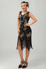 Load image into Gallery viewer, Sparkly Black Golden Sequins Fringed Flapper Dress with Beading