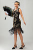 Load image into Gallery viewer, Sparkly Black Golden Sequins Fringed Flapper Dress with Beading