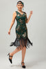 Load image into Gallery viewer, Sparkly Green Golden Fringed Bodycon Short 1920s Dress with Sequins