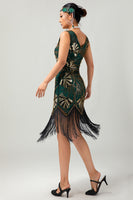 Load image into Gallery viewer, Sparkly Black Golden Sequins Fringed Flapper Dress with Beading