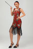 Load image into Gallery viewer, Sparkly Black Golden Sequins Fringed Flapper Dress with Beading