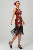 Load image into Gallery viewer, Sparkly Black Golden Sequins Fringed Flapper Dress with Beading