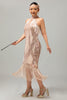 Load image into Gallery viewer, Sparkly Champagne Halter Sheath Sequins Flapper Dress with Fringes