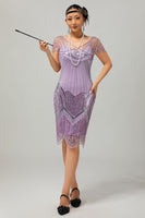 Load image into Gallery viewer, Sparkly Purple Bodycon Sequins Flapper Dress with Beading