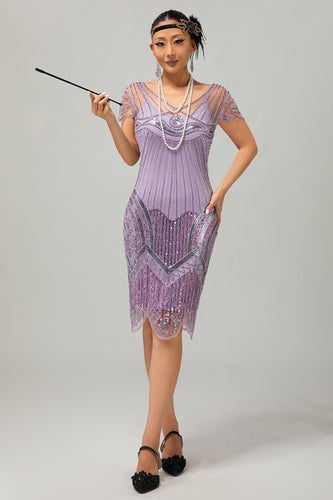 Sparkly Purple Bodycon Sequins Flapper Dress with Beading