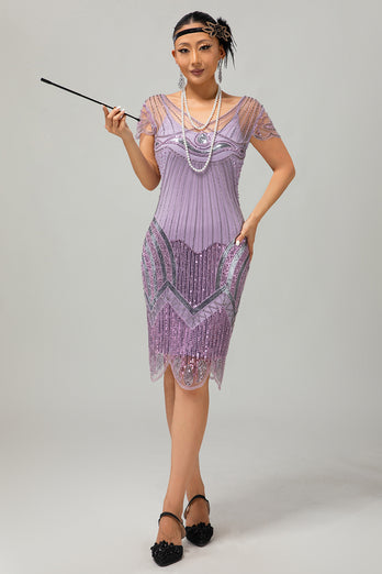 Sparkly Purple Bodycon Sequins Flapper Dress with Beading