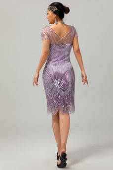 Sparkly Purple Bodycon Sequins Flapper Dress with Beading