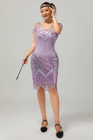 Load image into Gallery viewer, Sparkly Purple Bodycon Sequins Flapper Dress with Beading