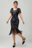 Load image into Gallery viewer, Sparkly Black Golden Sequins Fringed Flapper Dress with Sleeves