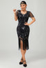 Load image into Gallery viewer, Sparkly Black Golden Sequins Fringed Flapper Dress with Sleeves
