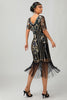 Load image into Gallery viewer, Sparkly Black Burgundy Fringed Short Sleeves 1920s Dress with Sequins
