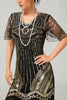 Load image into Gallery viewer, Sparkly Black Golden Sequins V-Neck Flapper Dress with Beading