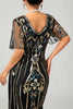 Load image into Gallery viewer, Sparkly Black Burgundy Fringed Short Sleeves 1920s Dress with Sequins