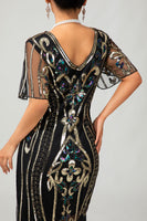 Load image into Gallery viewer, Sparkly Apricot Sequins Short Sleeves 1920s Dress with Fringes