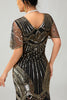 Load image into Gallery viewer, Sparkly Black Golden Sequins V-Neck Flapper Dress with Beading