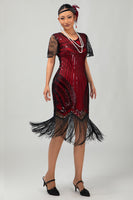 Load image into Gallery viewer, Sparkly Black Silver Bodycon Fringed Flapper Dress with Sleeves