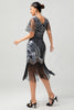 Load image into Gallery viewer, Sparkly Black Silver Bodycon Fringed Flapper Dress with Sleeves