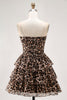 Load image into Gallery viewer, Brown Leopard A Line Tiered Sweetheart Short Corset Homecoming Dress