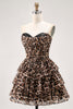 Load image into Gallery viewer, Brown Leopard A Line Tiered Sweetheart Short Corset Homecoming Dress