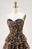 Load image into Gallery viewer, Brown Leopard A Line Tiered Sweetheart Short Corset Homecoming Dress