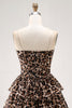 Load image into Gallery viewer, Brown Leopard A Line Tiered Sweetheart Short Corset Homecoming Dress
