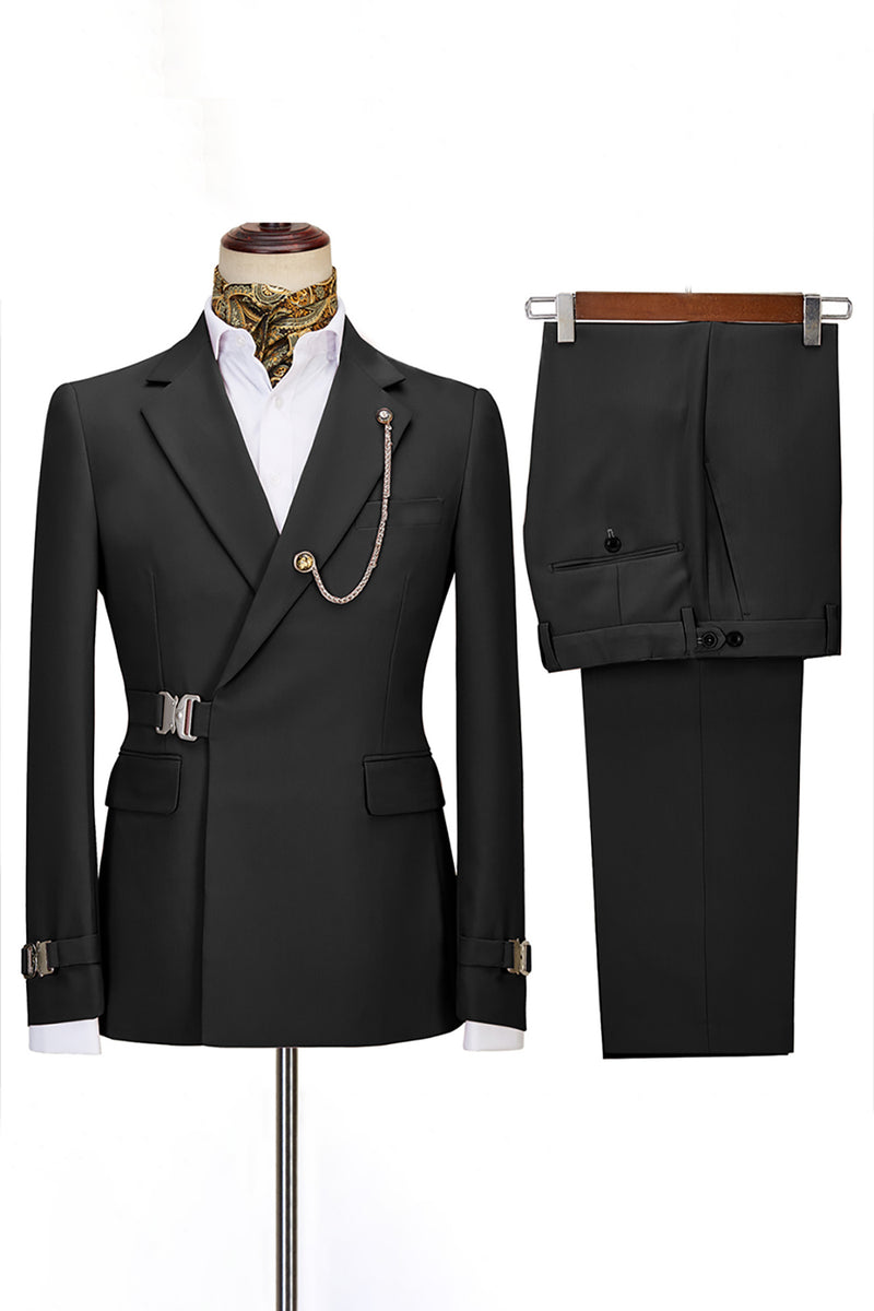 Load image into Gallery viewer, Queendancer Men 2 Piece Navy Prom Suits with Pockets Notched Lapel Long Sleeves Homecoming Suits