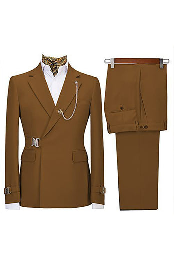 Queendancer Men 2 Piece Navy Prom Suits with Pockets Notched Lapel Long Sleeves Homecoming Suits