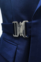 Load image into Gallery viewer, 2 Piece Navy Notched Lapel Pockets Prom Homecoming Men&#39;s Suits