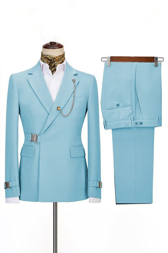 Queendancer Men 2 Piece Navy Prom Suits with Pockets Notched Lapel Long Sleeves Homecoming Suits