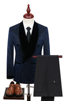 Load image into Gallery viewer, Sparkly Navy 2 Piece Shawl Lapel Prom Homecoming Men&#39;s Suits
