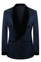 Load image into Gallery viewer, Sparkly Navy 2 Piece Shawl Lapel Prom Homecoming Men&#39;s Suits