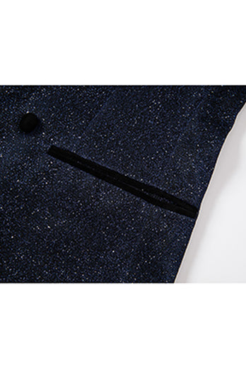 Sparkly Navy 2 Piece Shawl Lapel Prom Homecoming Men's Suits