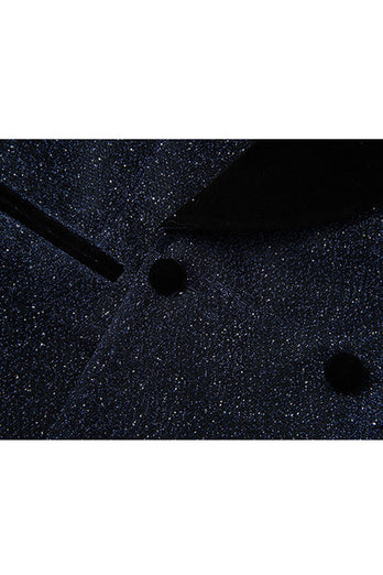 Sparkly Navy 2 Piece Shawl Lapel Prom Homecoming Men's Suits