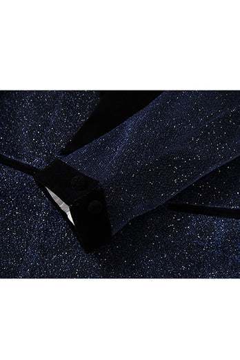 Sparkly Navy 2 Piece Shawl Lapel Prom Homecoming Men's Suits