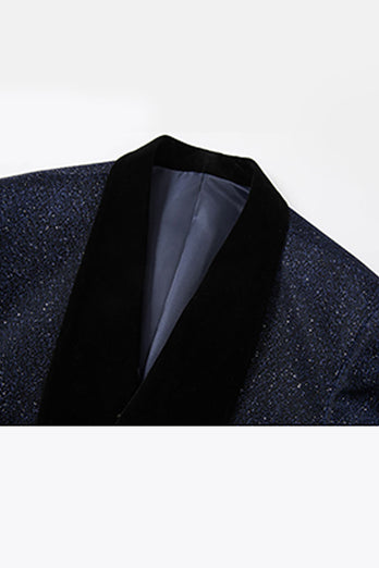 Sparkly Navy 2 Piece Shawl Lapel Prom Homecoming Men's Suits