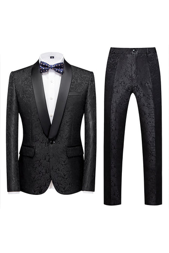2 Piece Blue Jacquard Shawl Lapel Prom Homecoming Men's Suits