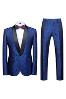Load image into Gallery viewer, 2 Piece Blue Jacquard Shawl Lapel Prom Homecoming Men&#39;s Suits