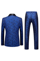 Load image into Gallery viewer, 2 Piece Blue Jacquard Shawl Lapel Prom Homecoming Men&#39;s Suits